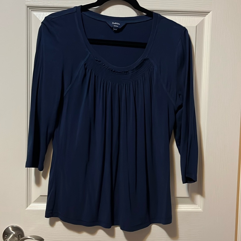 Women's 3/4 Long Sleeve Flowy Dark Blue M Petite Top T-Shirt Reitmans Stretchy